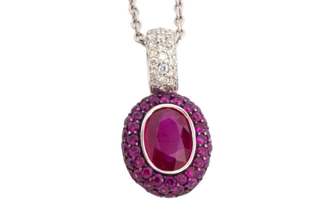 Ruby and diamond pendant in white gold