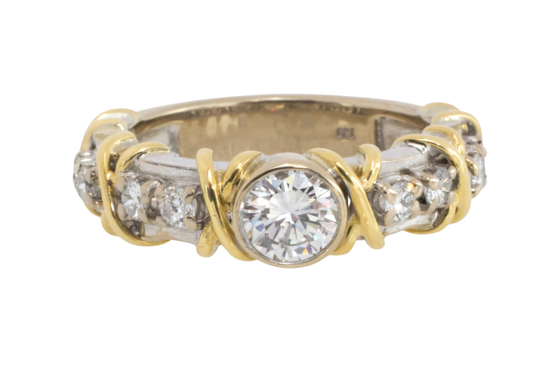 Diamond ring in yellow and white gold