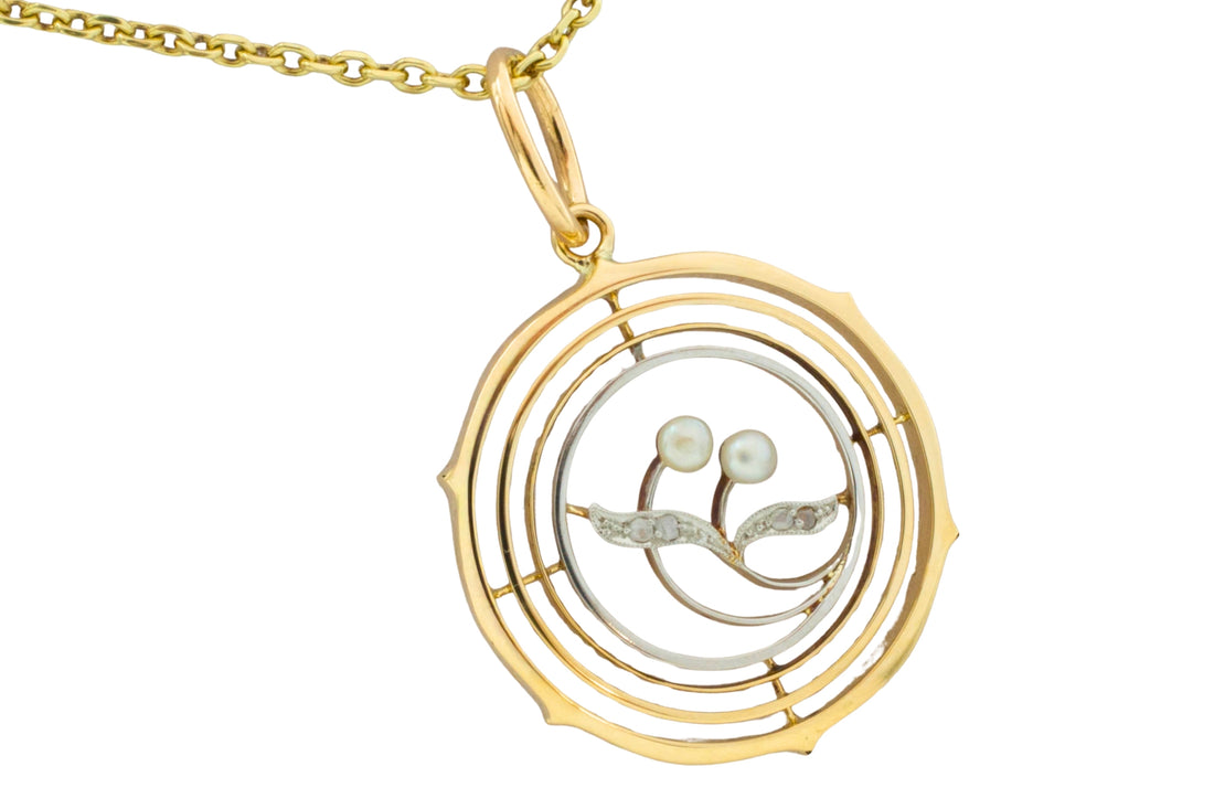 Vintage rose diamond and pearl pendant