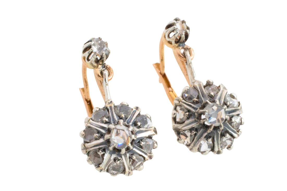 Rose diamond earrings in silver and gold