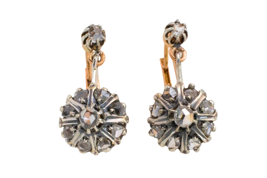 Rose diamond earrings in silver and gold