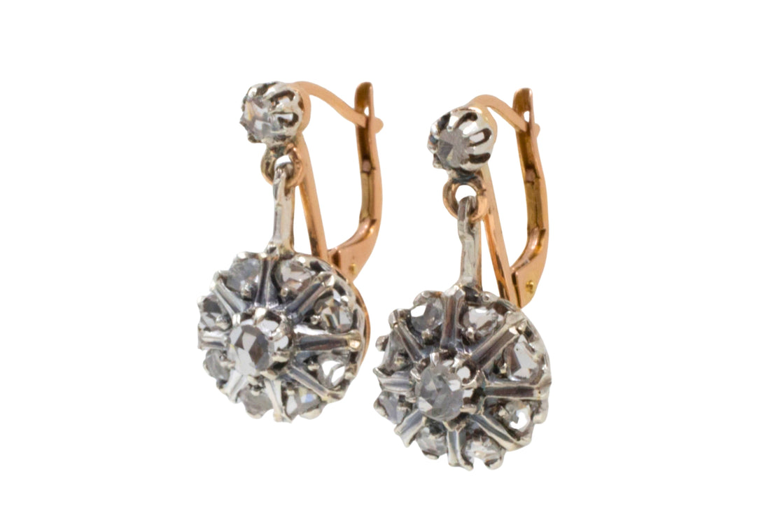 Rose diamond earrings in silver and gold