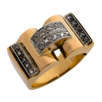 Art Deco rose diamond tank ring in 18 carat gold
