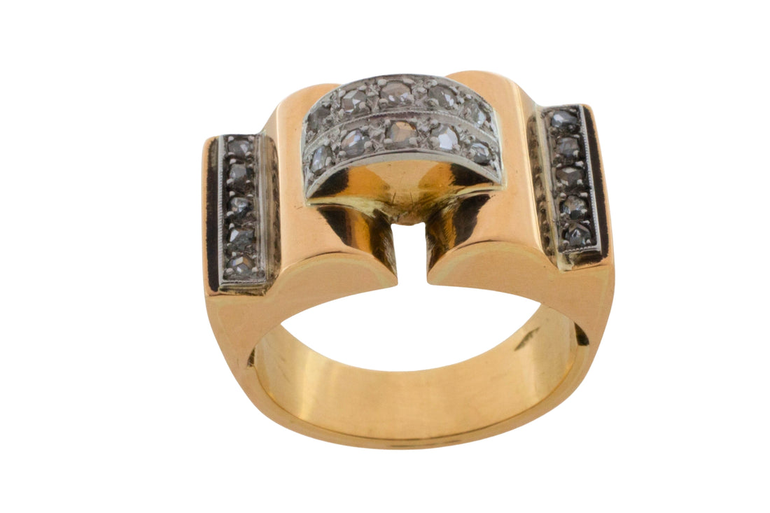 Art Deco rose diamond tank ring in 18 carat gold