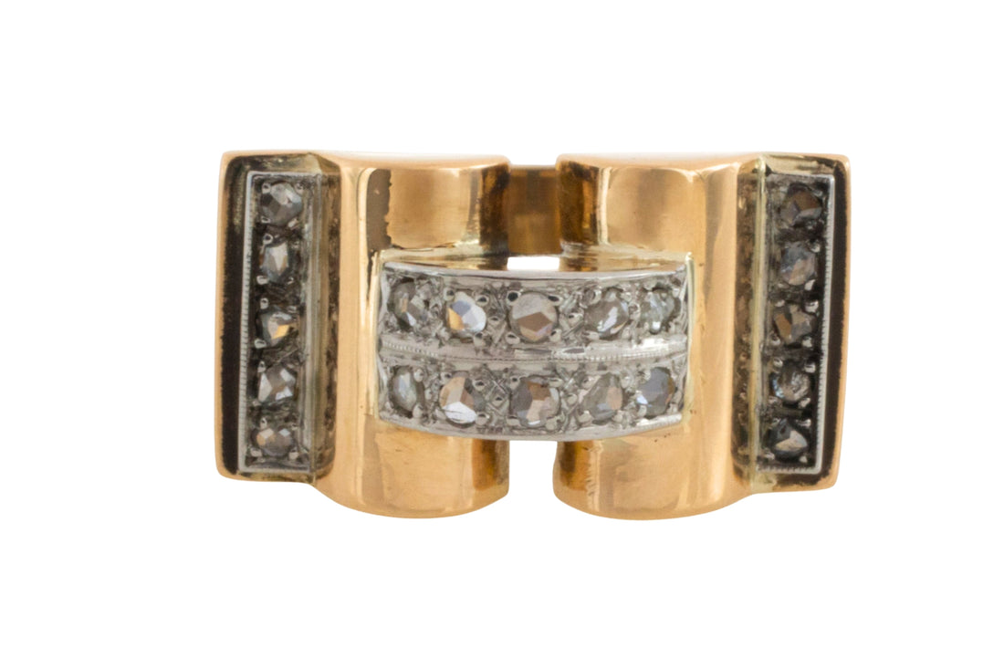 Art Deco rose diamond tank ring in 18 carat gold