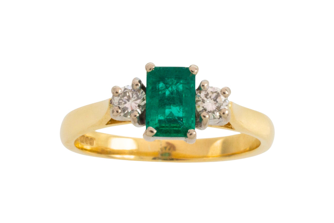 Emerald and diamond trilogy ring