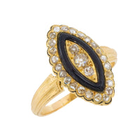 Antique marquise diamond ring with onyx and enamel