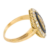 Antique marquise diamond ring with onyx and enamel