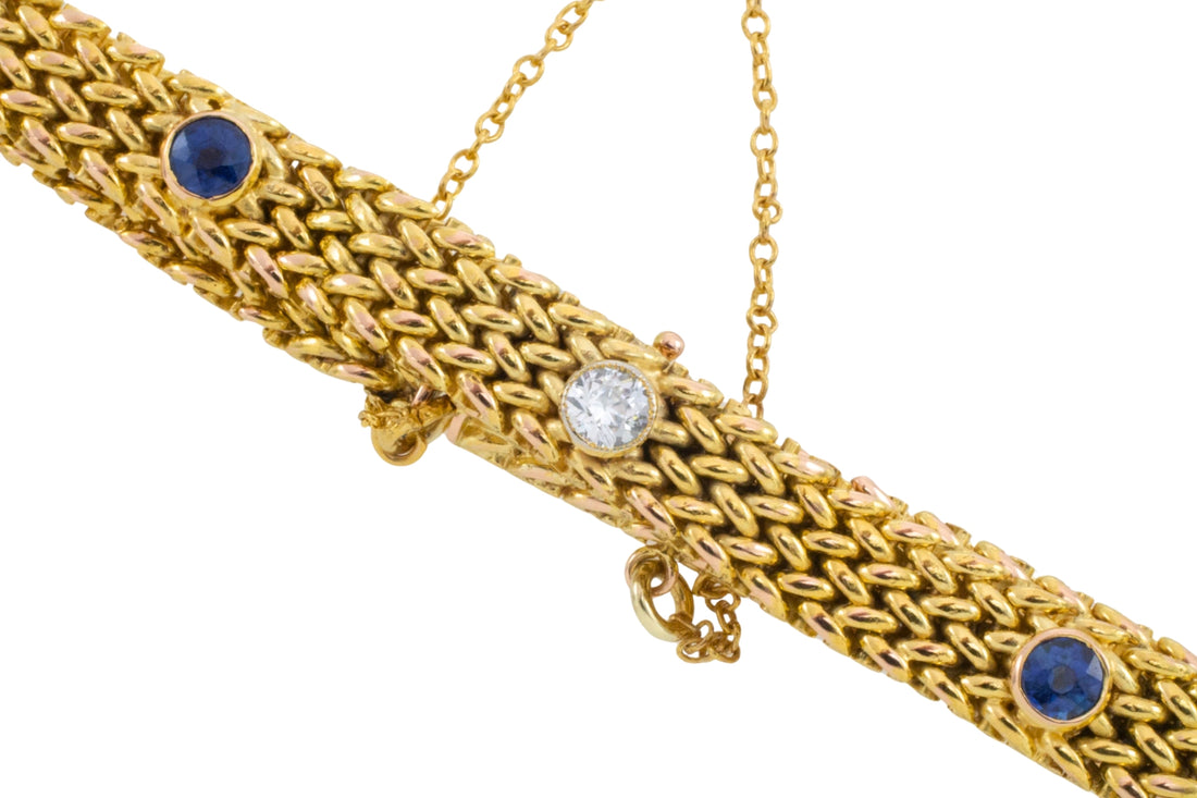 Vintage mesh sapphires and diamond bracelet-Bracelets-The Antique Ring Shop