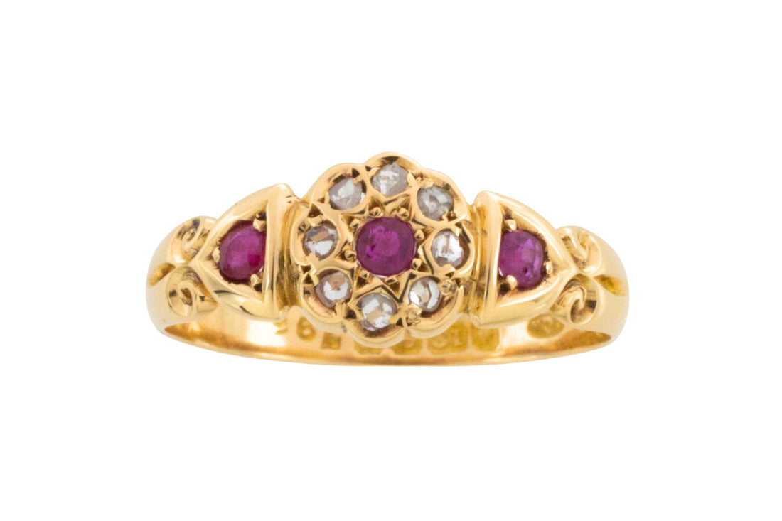 Edwardian ruby and rose cut diamond cluster ring from 1906-Antique rings-The Antique Ring Shop