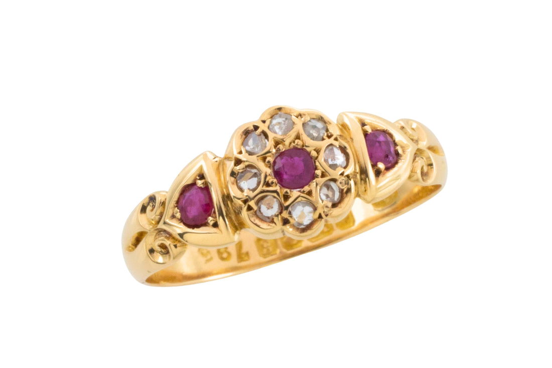 Edwardian ruby and rose cut diamond cluster ring from 1906-Antique rings-The Antique Ring Shop