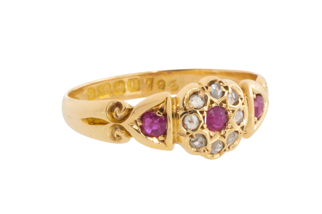 Edwardian ruby and rose cut diamond cluster ring from 1906-Antique rings-The Antique Ring Shop
