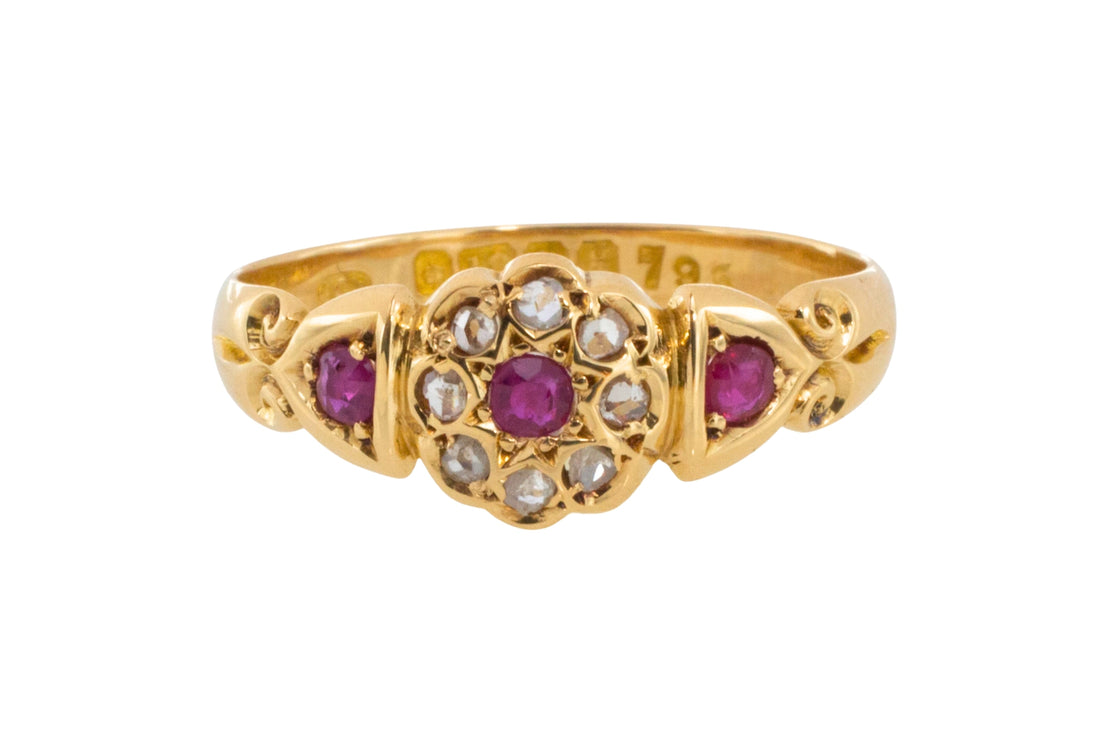 Edwardian ruby and rose cut diamond cluster ring from 1906-Antique rings-The Antique Ring Shop