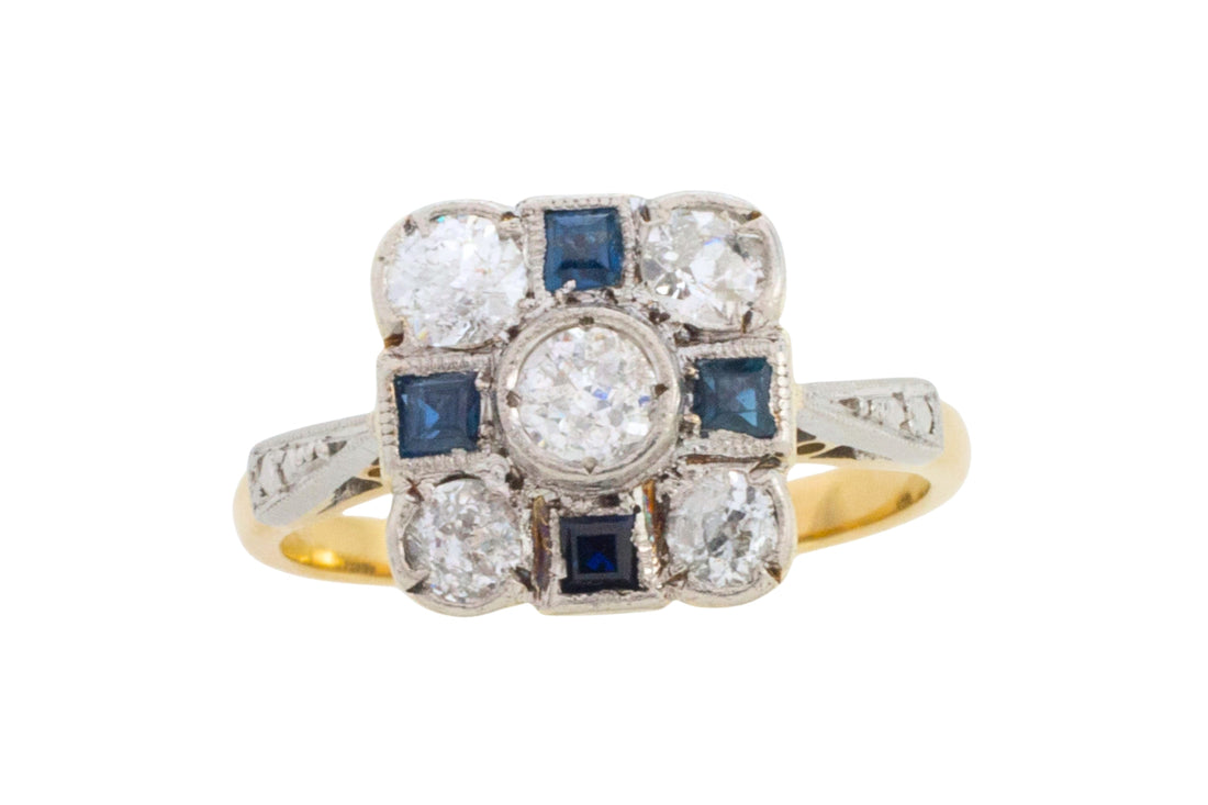 Art Deco old cut diamond and sapphire ring-Antique rings-The Antique Ring Shop