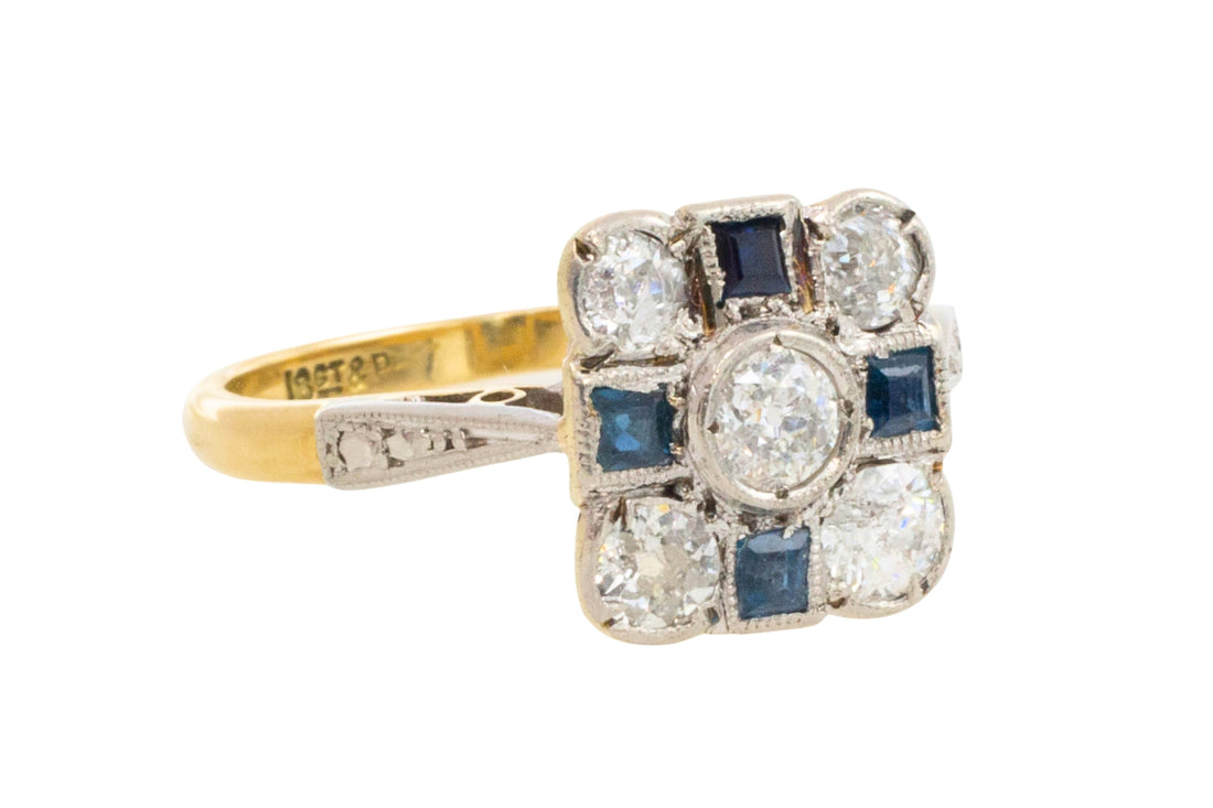 Art Deco old cut diamond and sapphire ring-Antique rings-The Antique Ring Shop