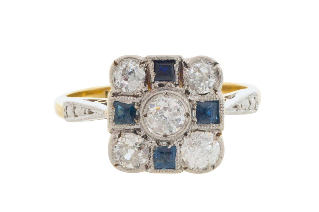 Art Deco old cut diamond and sapphire ring-Antique rings-The Antique Ring Shop