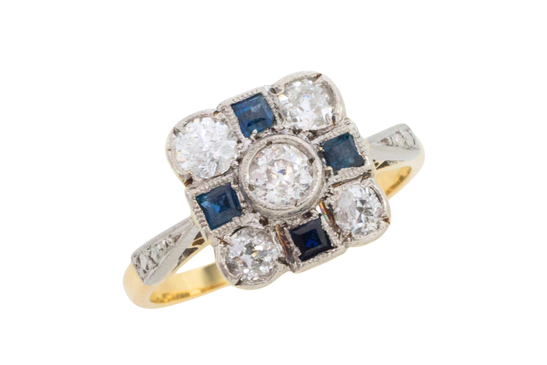 Art Deco old cut diamond and sapphire ring-Antique rings-The Antique Ring Shop