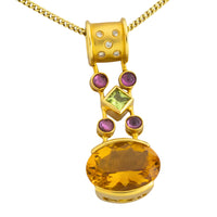 Gold pendant with citrine amethyst peridot and diamonds