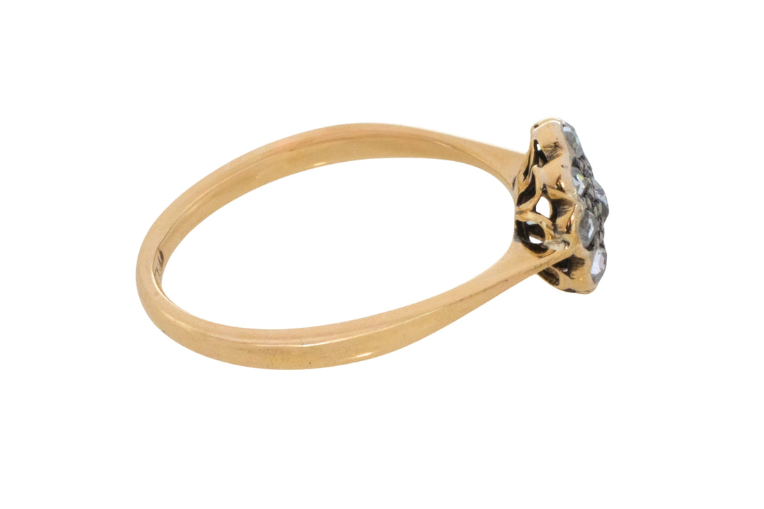 Edwardian old cut and rose cut diamond cluster ring