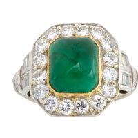 Vintage cabochon emerald and diamond ring in 18 carat gold