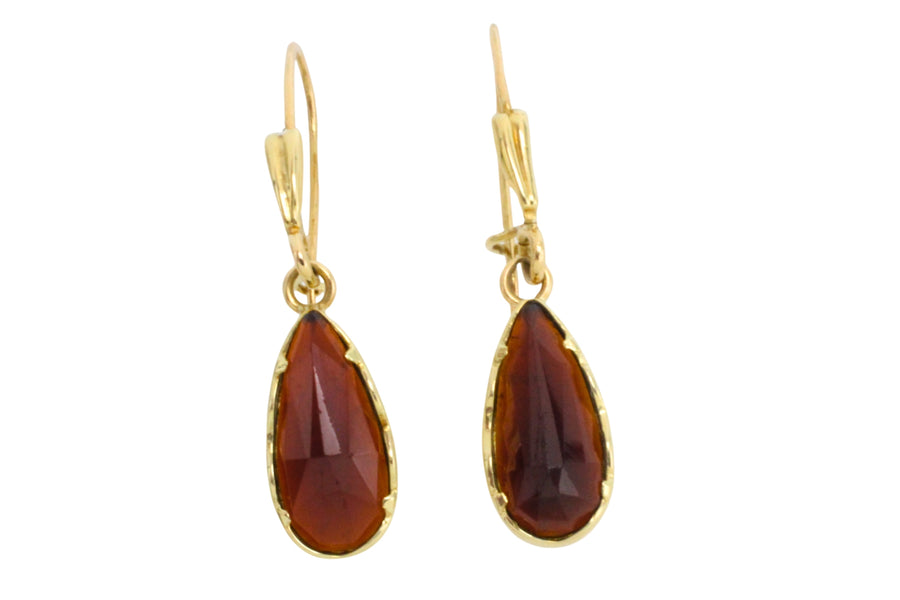 Garnet pendant earrings in 14 carat gold-Earrings-The Antique Ring Shop