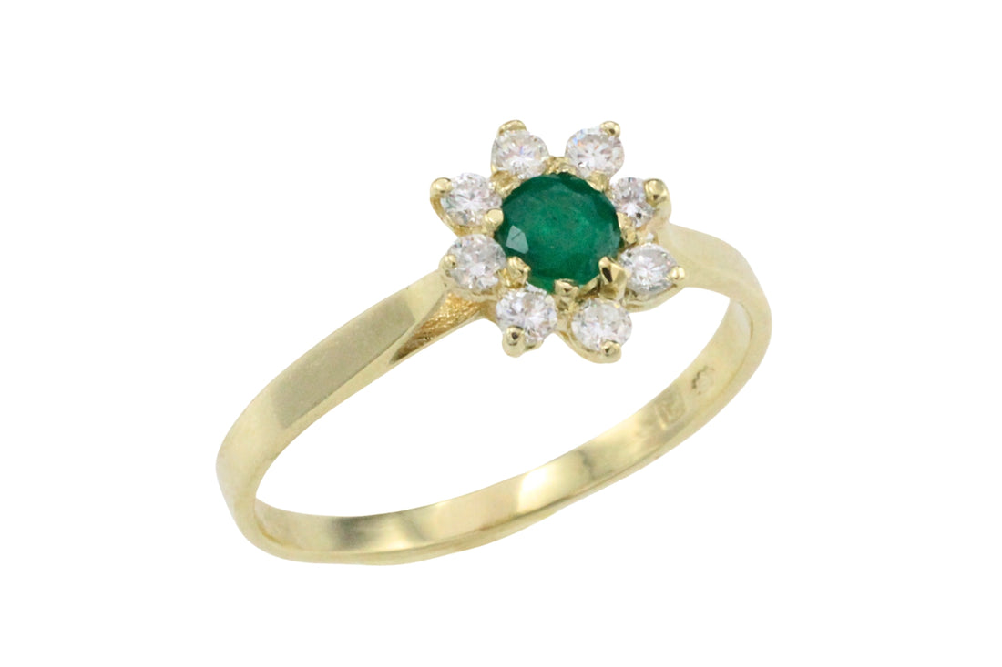 Emerald and diamond cluster ring