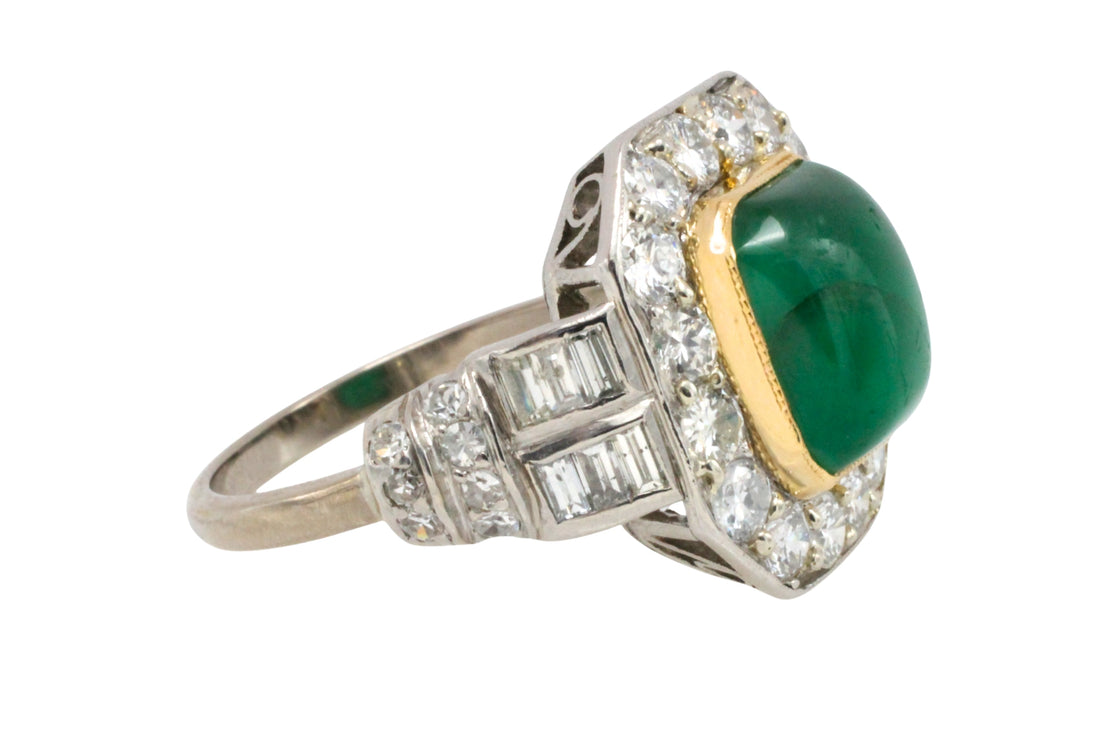 Vintage cabochon emerald and diamond ring in 18 carat gold