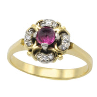 Ruby and diamond cluster ring in 18 carat gold-Vintage Rings-The Antique Ring Shop
