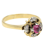 Ruby and diamond cluster ring in 18 carat gold-Vintage Rings-The Antique Ring Shop