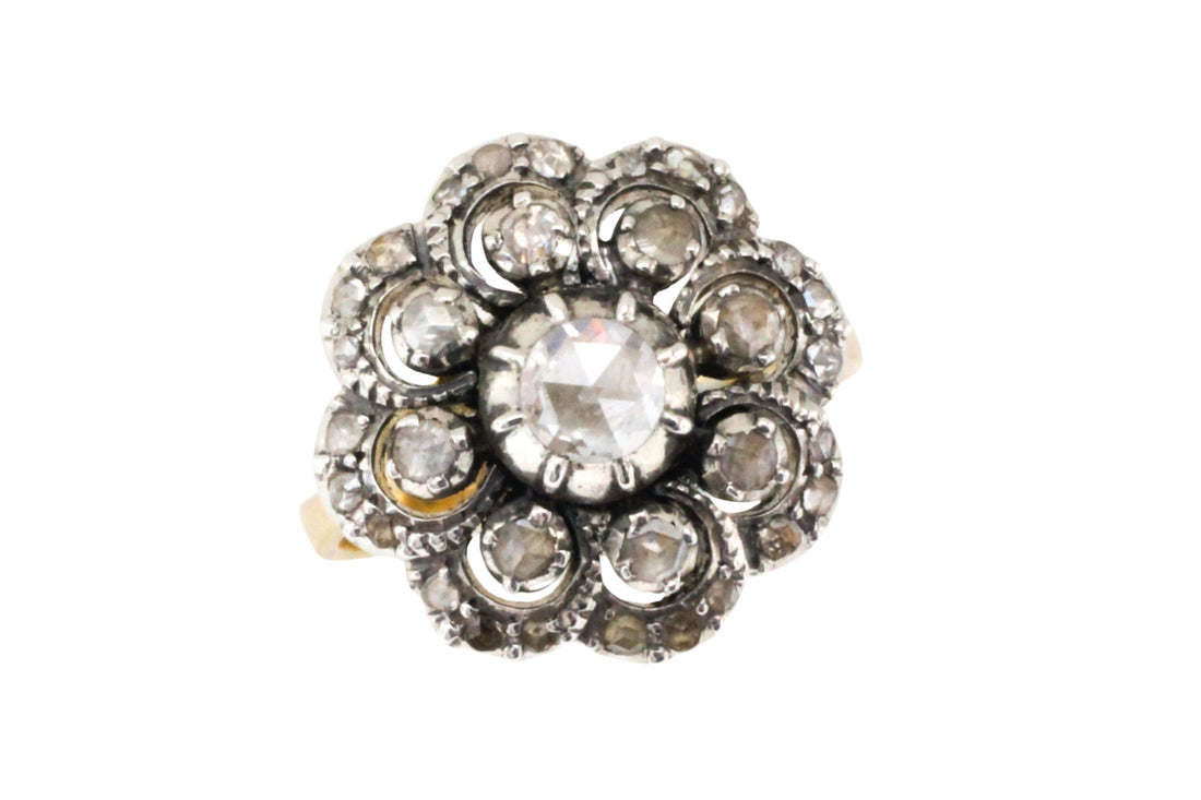 Vintage rose diamond ring in silver and gold