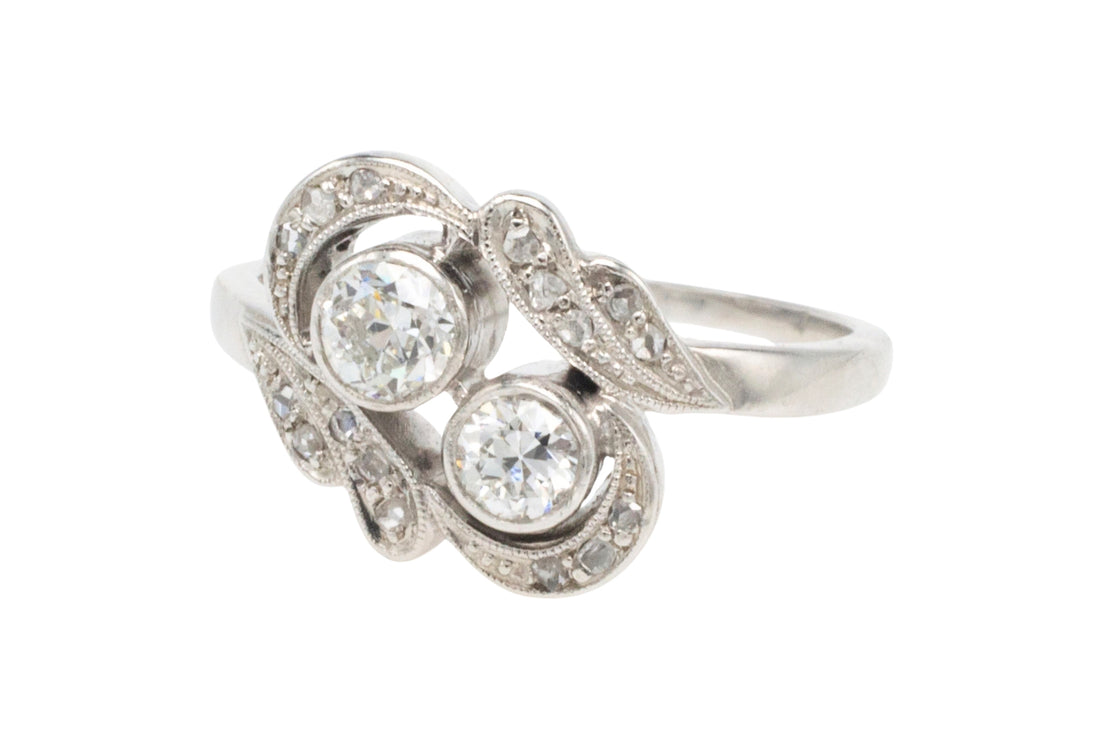 Antique Toi et Moi old cut diamond ring