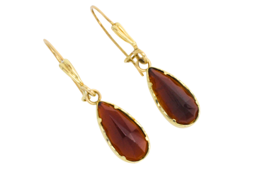 Garnet pendant earrings in 14 carat gold-Earrings-The Antique Ring Shop