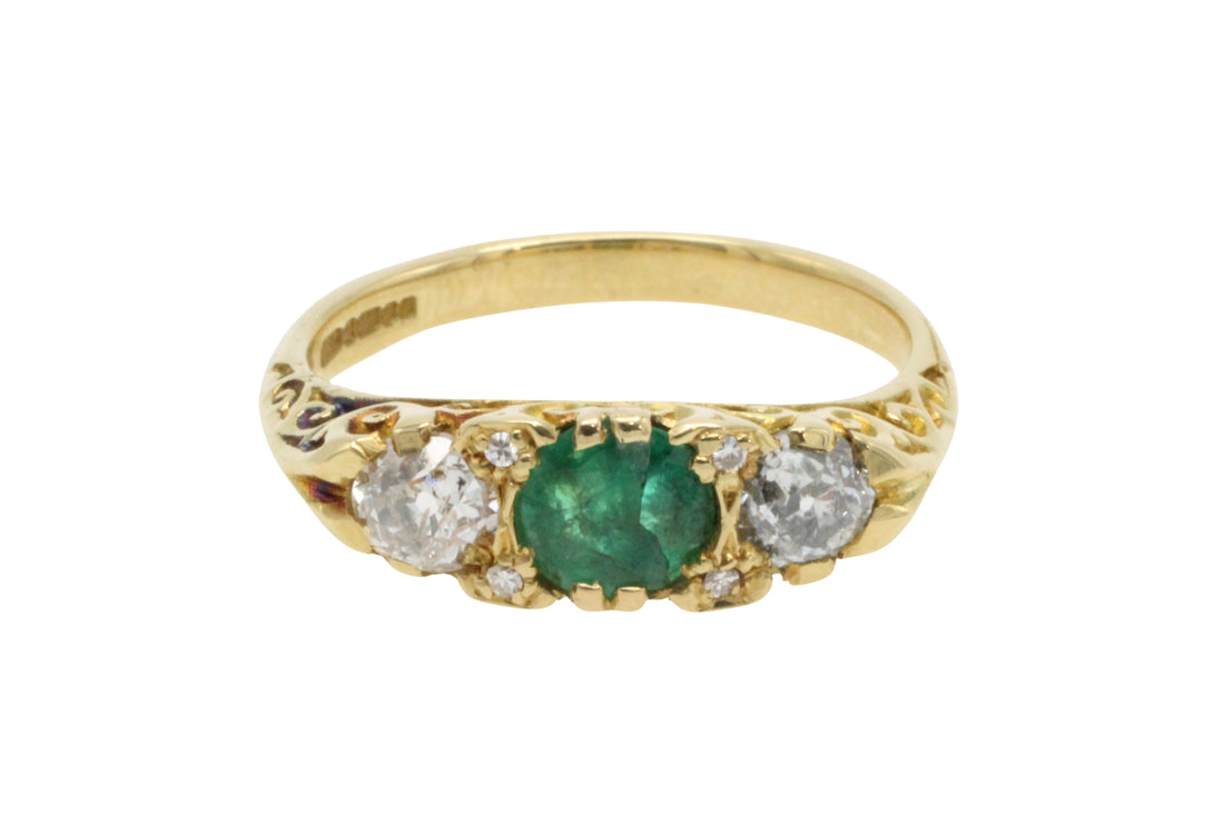 Vintage emerald and diamond ring-Vintage Rings-The Antique Ring Shop