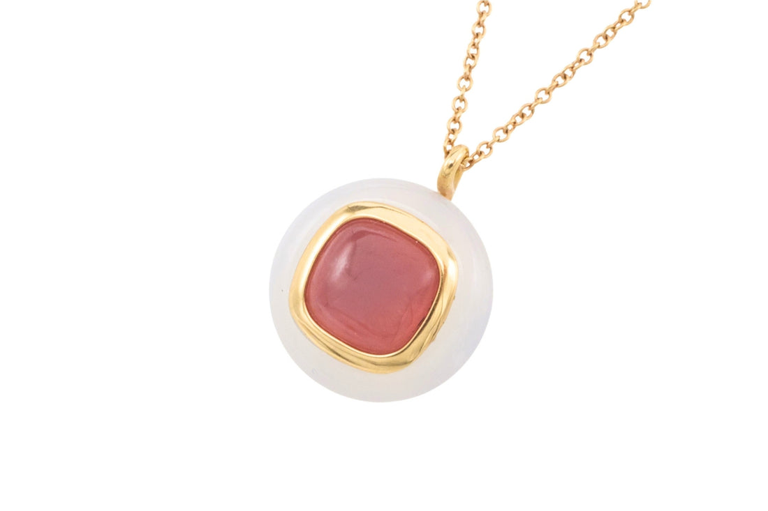 Rhodochrosite and agate pendant in 18 carat gold
