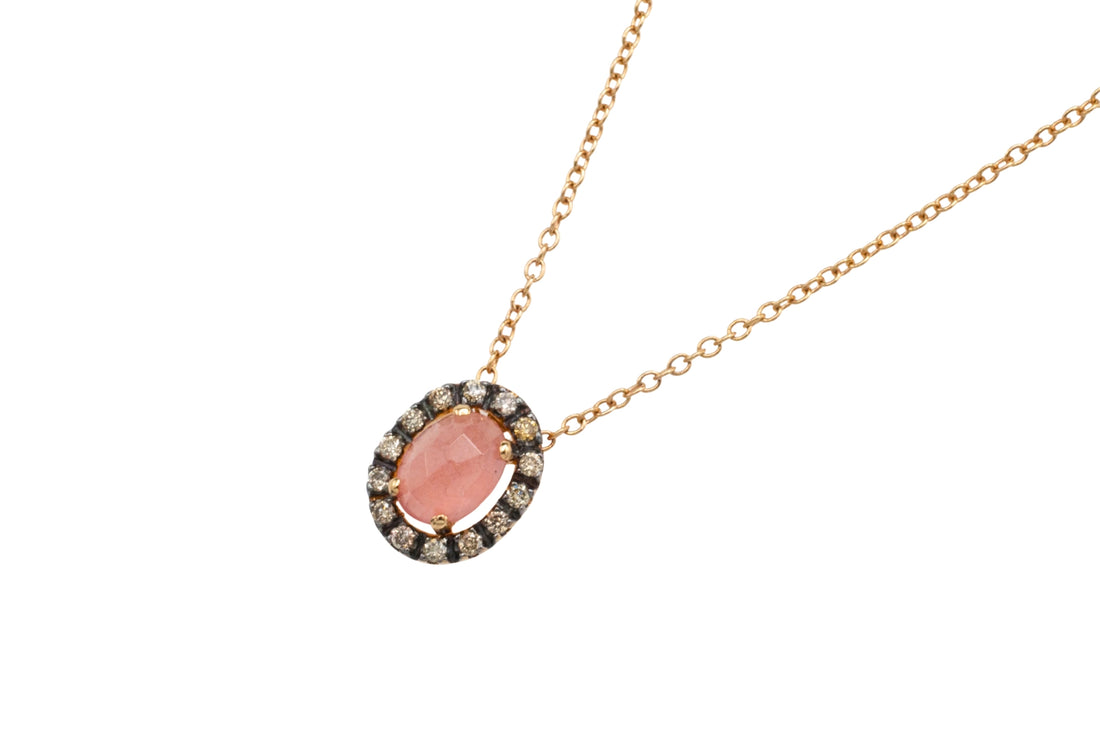 Rhodochrosite and diamond pendant in 18 carat gold