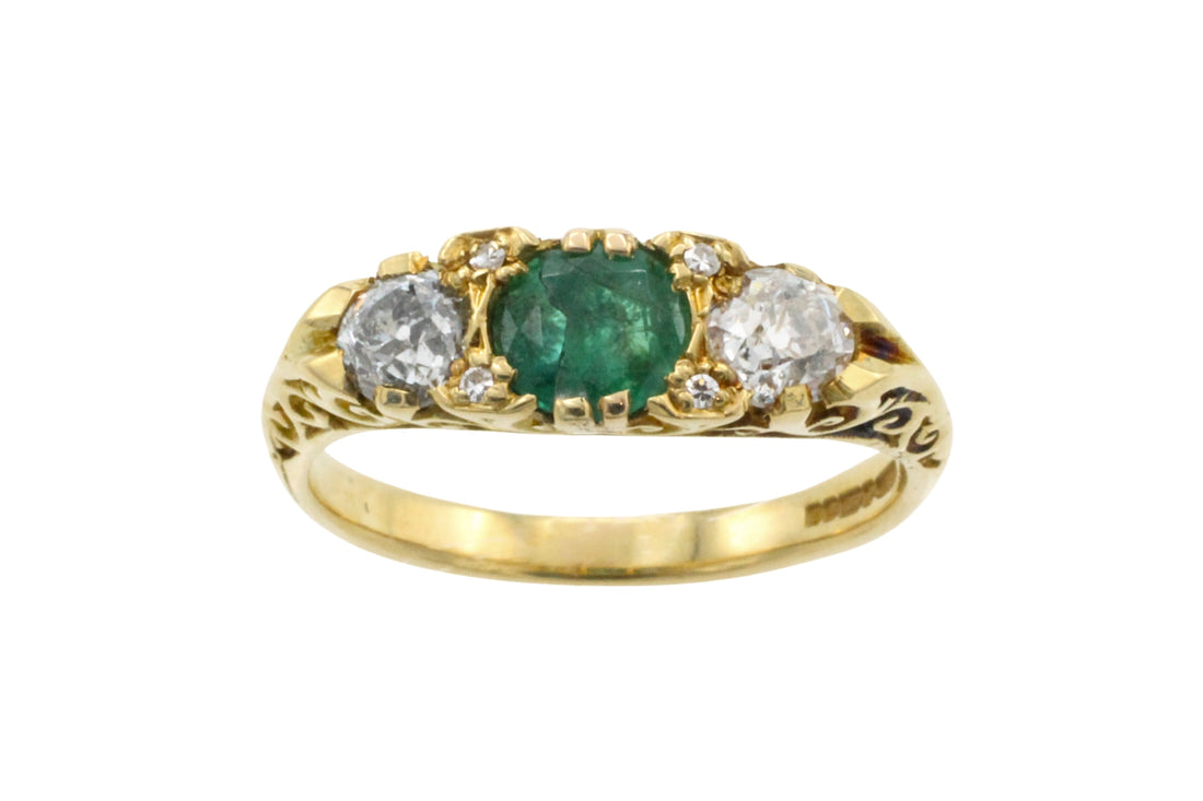 Vintage emerald and diamond ring-Vintage Rings-The Antique Ring Shop