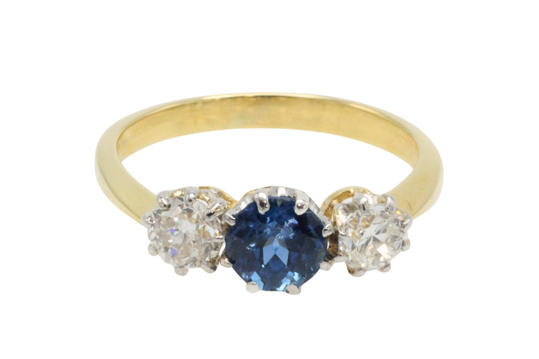Vintage 18 carat gold sapphire and diamond ring-engagement rings-The Antique Ring Shop