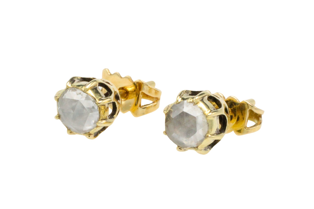 Rose diamond earrings in 14 carat gold-Earrings-The Antique Ring Shop