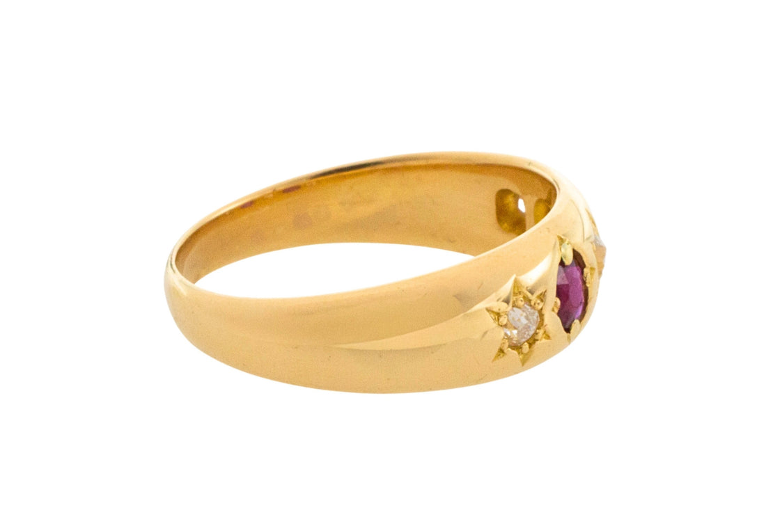 Ruby and old cut diamond gypsy ring from 1905-Antique rings-The Antique Ring Shop