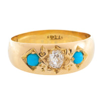 Victorian old cut diamond and turquoise gypsy ring