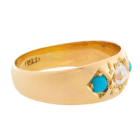 Victorian old cut diamond and turquoise gypsy ring