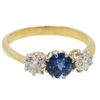 Vintage 18 carat gold sapphire and diamond ring-engagement rings-The Antique Ring Shop