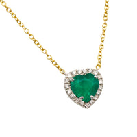 Emerald and diamond heart pendant in 18 carat gold