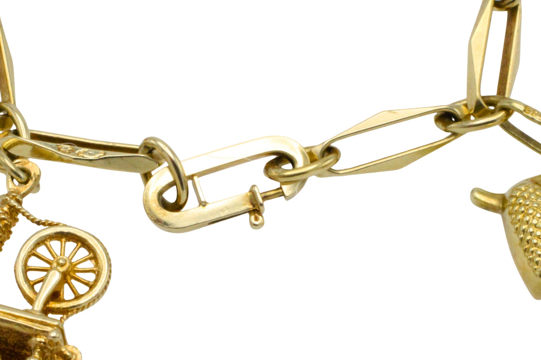 Vintage charm bracelet in 14 carat gold-Bracelets-The Antique Ring Shop