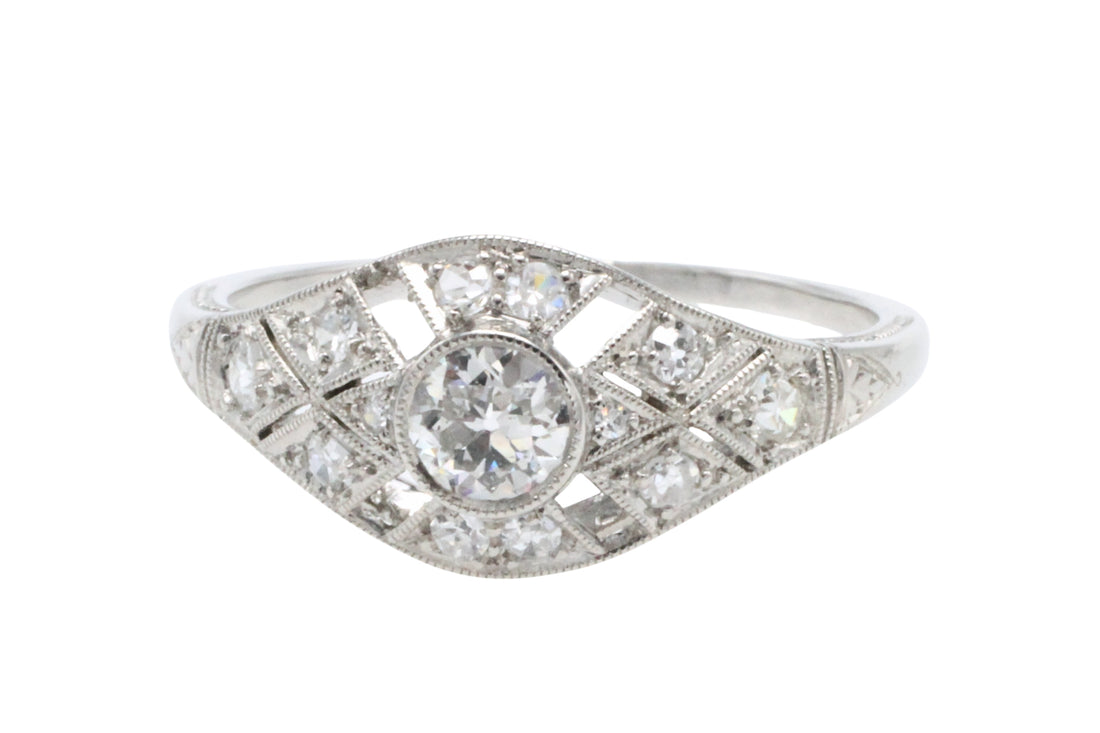 Platinum Art Deco ring with old cut diamonds