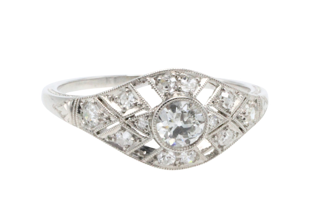 Platinum Art Deco ring with old cut diamonds