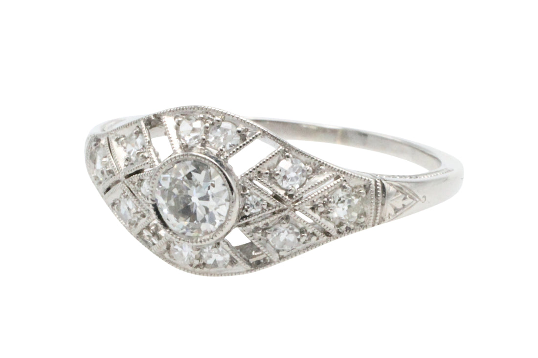 Platinum Art Deco ring with old cut diamonds