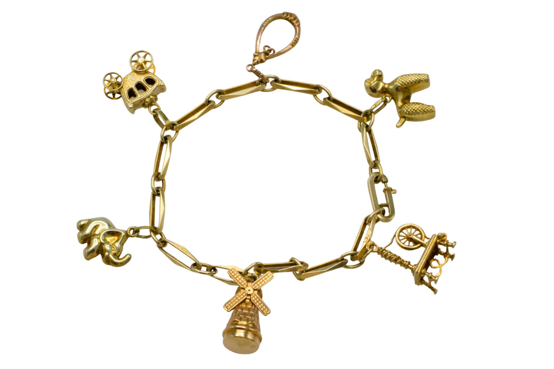 Vintage charm bracelet in 14 carat gold-Bracelets-The Antique Ring Shop
