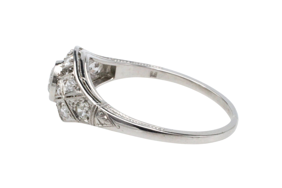 Platinum Art Deco ring with old cut diamonds