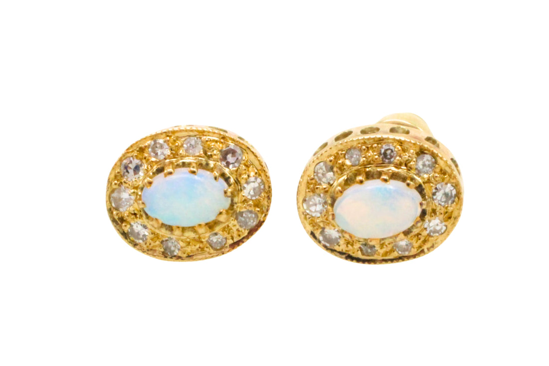 Vintage opal and diaomond studs-Earrings-The Antique Ring Shop